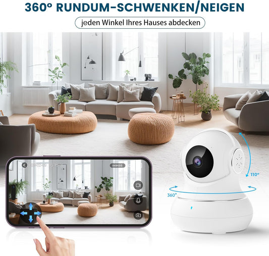litokam Little elf Überwachungskamera Innen, 2K Babyphone mit Kamera mit Bewegungserkennung, 360°WLAN Kamera überwachung innen mit 2-Wege-Audio, Nachtsicht, Hundekamera Haustierkamera mit app, Alexa